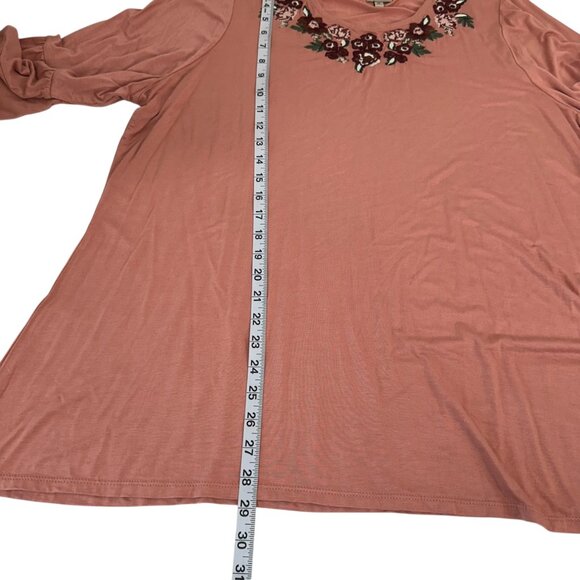 Como Vintage Women Plus SZ 3X Pink Boho Tunic Top Floral Embroidery Bell Sleeves - Picture 6 of 13